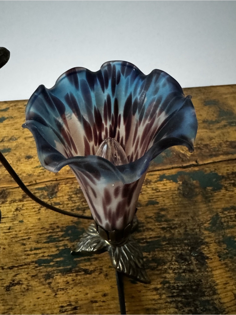 Metal and Glass Flower and Butterfly Lamp - Picture 5 of 11